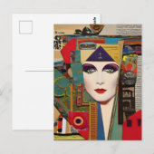 Carte Postale Femme Collage Multimédia Abstrait Coloré (Devant / Derrière)