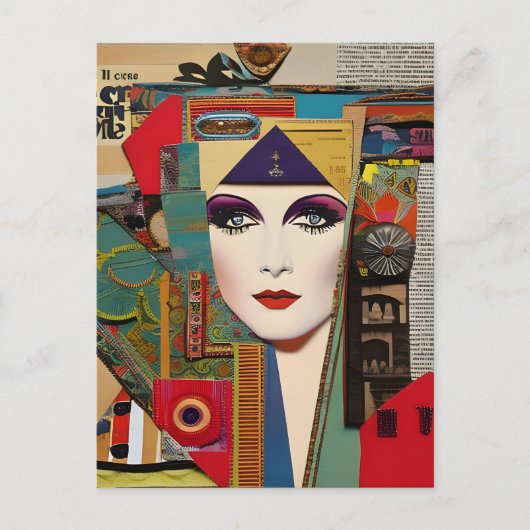 Carte Postale Femme Collage Multimédia Abstrait Coloré (Devant)