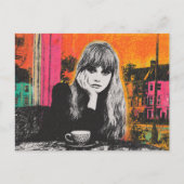 Carte Postale Femme Colorée Avec Café (Devant)