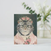 Carte Postale Femme couronne roses chat (Debout devant)