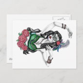 Carte Postale Femme crâne de sucre avec Rose (Devant / Derrière)