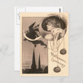 Carte Postale Femme Croissant de sorcière Lune Jack O' Lantern (Devant / Derrière)