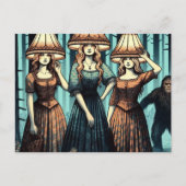 Carte Postale Femme dans la forêt avec Casquette à l'ombre et Bi (Devant)