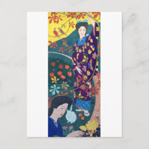 Carte Postale Femme dans le jardin des fleurs, Goyō Hashiguchi