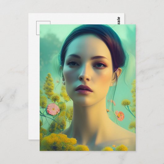 Carte Postale Femme dans les fleurs (Devant / Derrière)