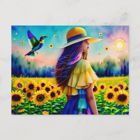 Carte Postale Femme dans les tournesols, poste (Devant)