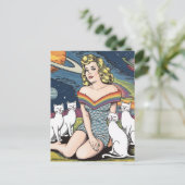 Carte Postale Femme dans l'espace avec des chats blancs (Debout devant)