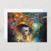 Carte Postale Femme dans un imaginaire magique forêt de champign (Devant / Derrière)