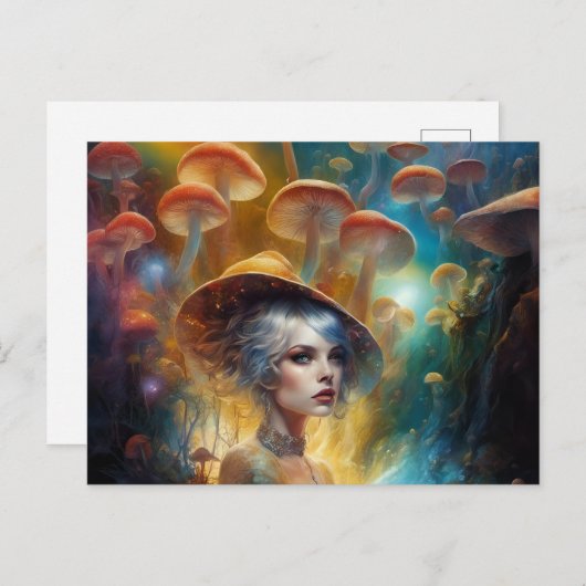 Carte Postale Femme dans un imaginaire magique forêt de champign (Devant / Derrière)