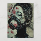 Carte Postale Femme dans un masque à gaz avec fleurs (Devant)