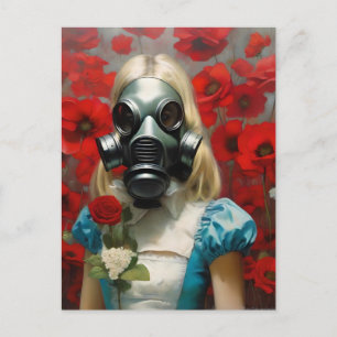 Carte Postale Femme dans un masque à gaz Fleurs rouges