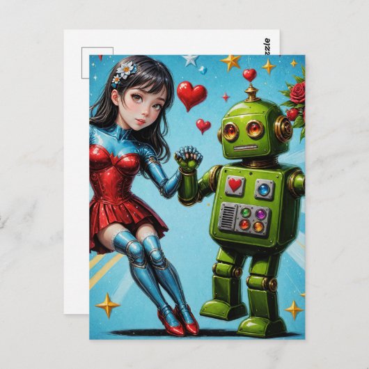 Carte Postale Femme dansante et robot (Devant / Derrière)