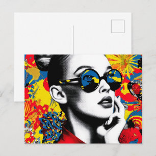 Carte Postale Femme d'art pop avec des lunettes de soleil