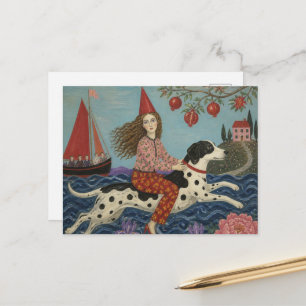 Carte Postale Femme d'art populaire et fantaisie de chien