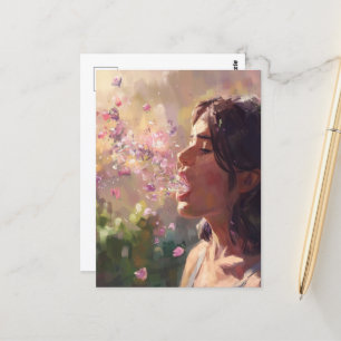 Carte Postale Femme de fièvre du printemps surréaliste