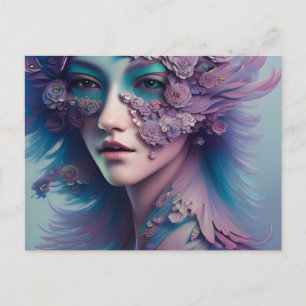 Carte Postale Femme de fleurs et de plumes