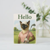 Carte Postale Femme de golf avec Hello Text sur Green (Debout devant)