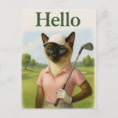Carte Postale Femme de golf avec Hello Text sur Green (Devant)