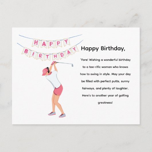 Carte Postale Femme de golf Golfeuse fait du golf (Devant)