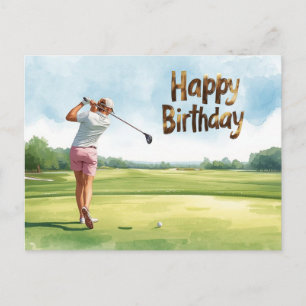 Carte Postale Femme de golf golfeuse Joyeux Anniversaire