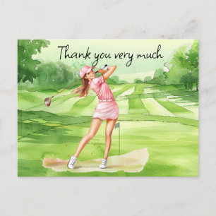 Carte Postale Femme de golf sur le terrain de golf aquarelle