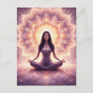 Carte Postale Femme de méditation mandala lumineuse Nom personna