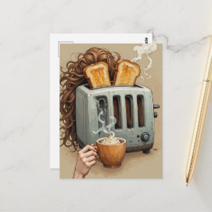 Carte Postale Femme de petit déjeuner surréaliste avec grille-pa