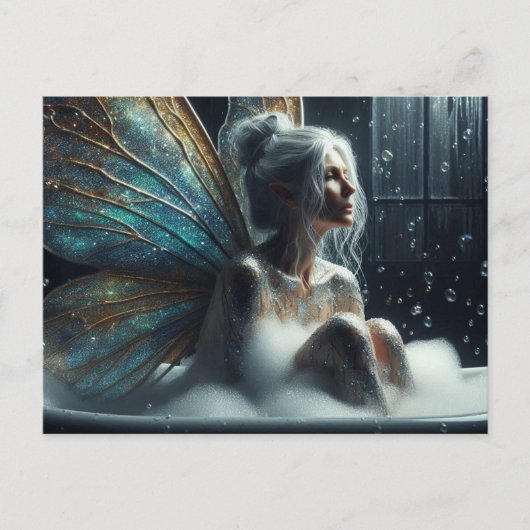 Carte Postale Femme de poils gris prend un bain (Devant)