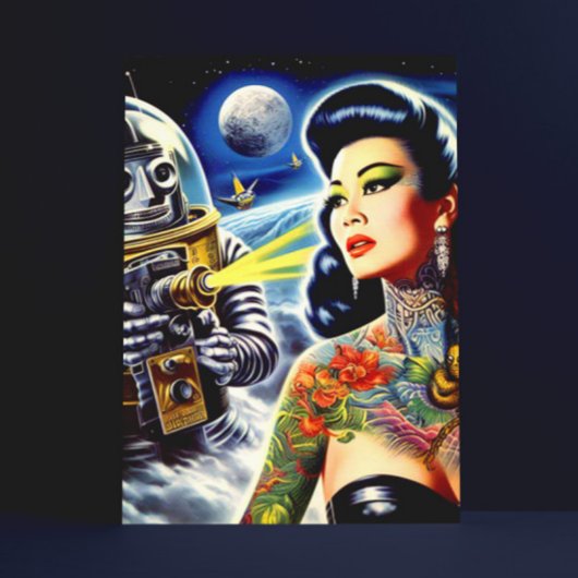 Carte Postale Femme de science-fiction rétro