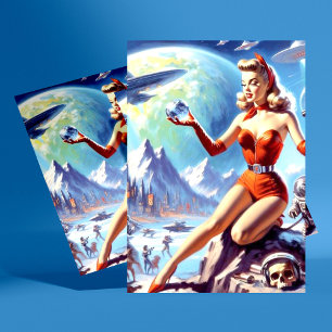 Carte Postale Femme de science-fiction Vintage des années 1950
