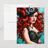 Carte Postale Femme de Steampunk à la tête rouge (Devant / Derrière)