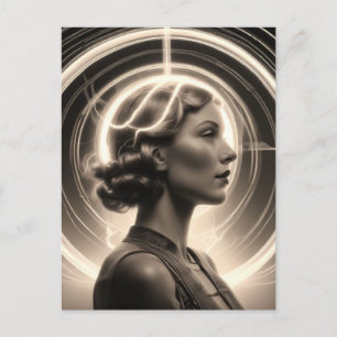 Carte Postale Femme De Style Rétro Avec Halo Électrique