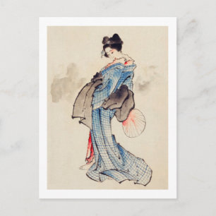 Carte Postale Femme debout avec un ventilateur, Hokusai