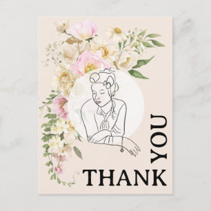 Carte Postale Femme des années 40 à la mode Floral Merci 