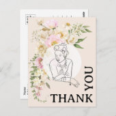 Carte Postale Femme des années 40 Fleurie Merci (Devant / Derrière)