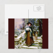 Carte Postale Femme d'hiver Collie Chien Victorian Main Muff (Devant / Derrière)