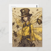 Carte Postale Femme d'insectes Steampunk (Devant / Derrière)