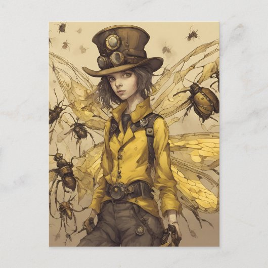 Carte Postale Femme d'insectes Steampunk (Devant)