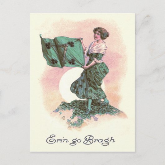 Carte Postale Femme Drapeau Irlandais Harpe Trèfle (Devant)