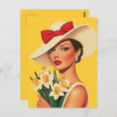 Carte Postale Femme élégante aux jonquilles (Devant / Derrière)