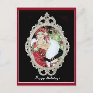 Carte Postale Femme élégante de Noël Art Déco vintage