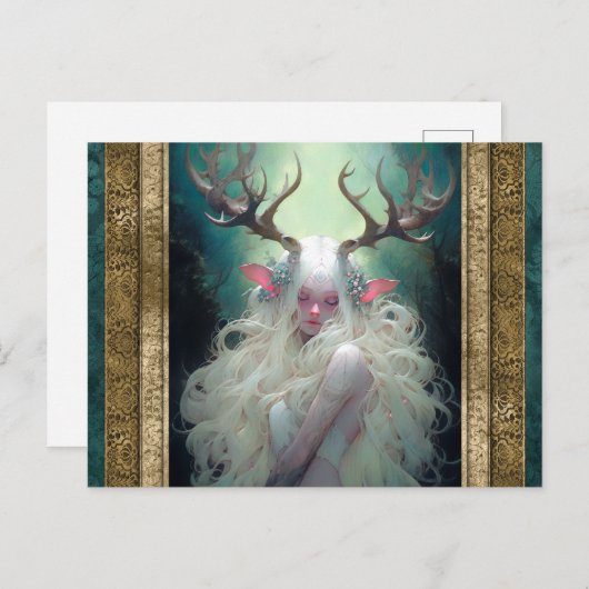 Carte Postale Femme Elf Avec Antlers Imaginaire Art (Devant / Derrière)