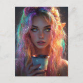 Carte Postale Femme elfe au café (Devant)