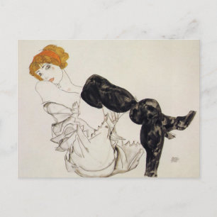 Carte Postale Femme en bas noirs par Egon Schiele