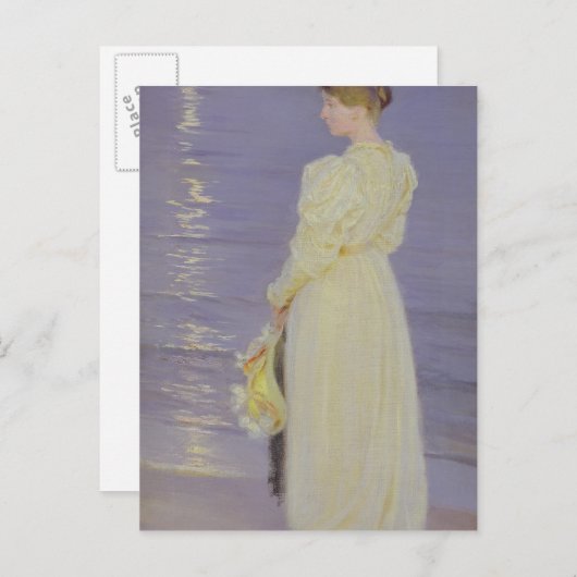 Carte Postale Femme en blanc sur une plage, 1893 (Devant / Derrière)
