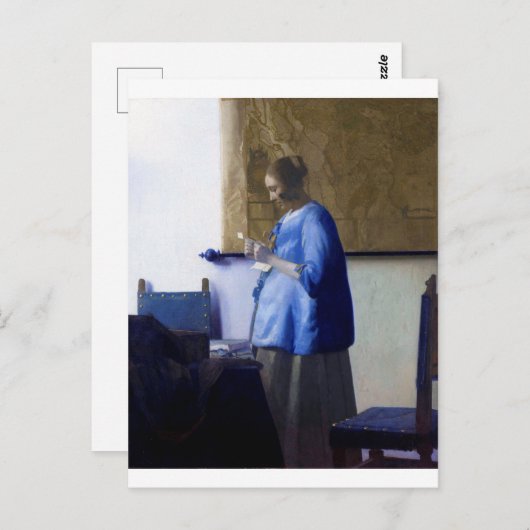 Carte Postale Femme en bleu, Johannes Vermeer (Devant / Derrière)
