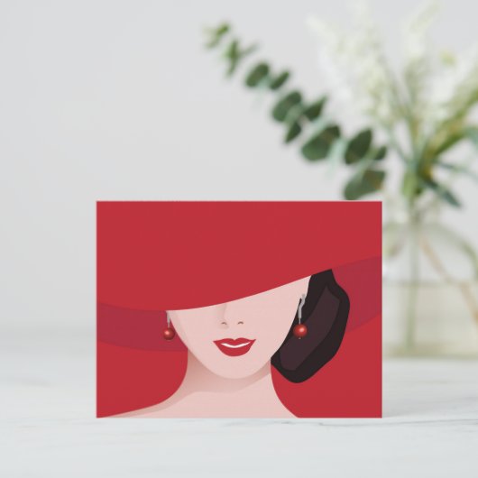 Carte Postale Femme en Casquette rouge Art rétro (Debout devant)