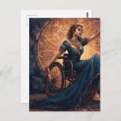 Carte Postale Femme en fauteuil roulant dansant joyeusement (Devant / Derrière)