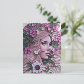 Carte Postale Femme en fleurs pastel, Point de passage (Debout devant)