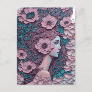 Carte Postale Femme en fleurs pastel, Point de passage